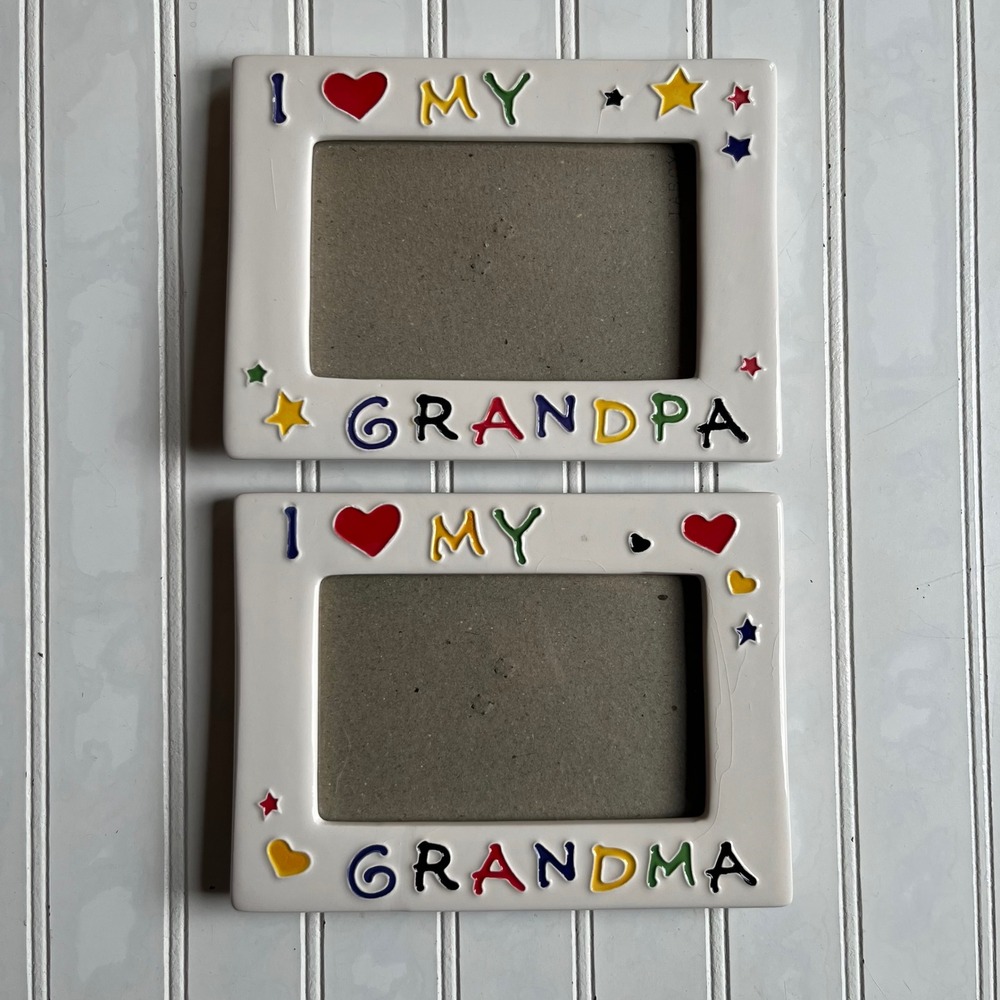 I Love My Grandma and Grandpa Ceramic Picture Frame Set White Multi Color